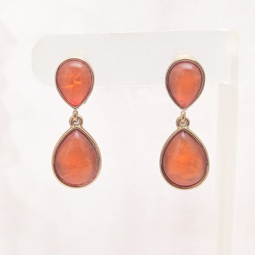 Vintage Clip On Earrings Stamped JJC Orange and Gold Tone Dangle Drop